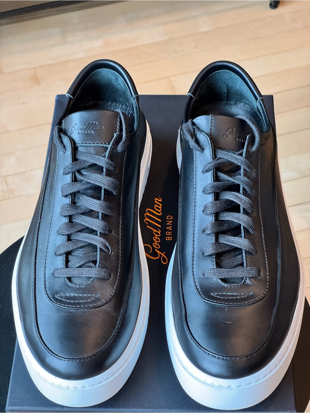 Good Man Brand Black Leather Low-Top Sneakers with White Sole